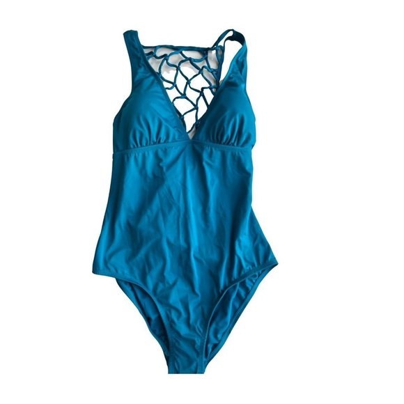 Jantzen Other - NEW Jantzen Women’s Solid Macrame Back One Piece Swimsuit, Size: 12, Deep Teal